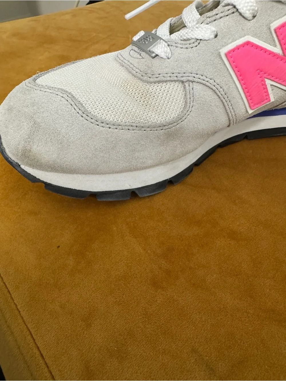 New Balance Light Gray with Hot Pink Accent Sneakers